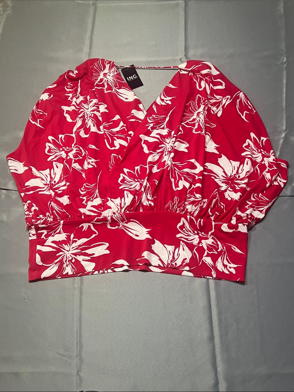 INC International Concepts Hot Pink Floral Faux-Wrap Blouse